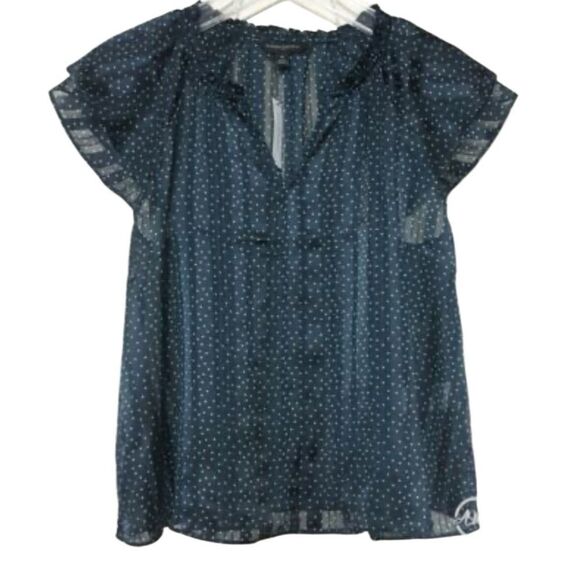 Banana Republic Black/White Polka Dot Ruffle Sleeve Top. Size Small. - Picture 1 of 9
